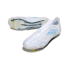 Adidas F50 Elite Laceless White and Light Blue Firm Ground FG Football Boot