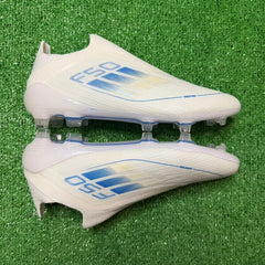 Adidas F50 Elite Laceless White and Light Blue Firm Ground FG Football Boot Size 40.5 Eur