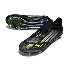 Adidas F50 Elite Lace Less Black White and Green Mixed Studs SG Football Boot