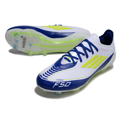 Adidas F50 Primeknit Elite White Blue and Yellow Firm Ground FG Football Boot