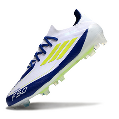 Adidas F50 Primeknit Elite White Blue and Yellow Firm Ground FG Football Boot