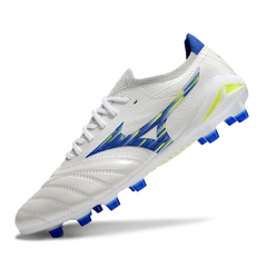 Mizuno Morelia Neo IV Elite White Blue and Yellow Firm Ground FG Football Boot