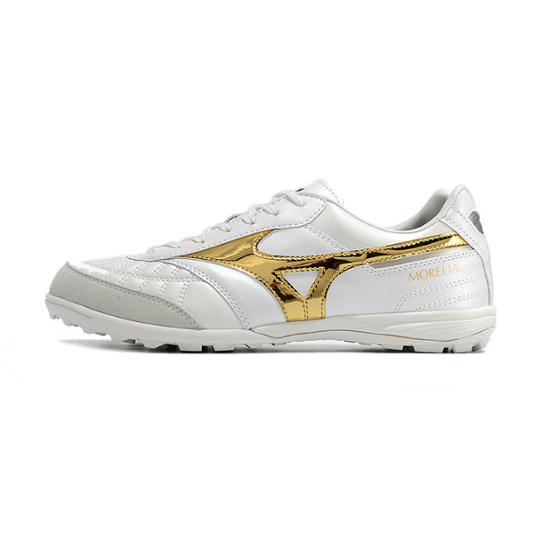 Chuteira Society Mizuno Morelia Sala TF Branca e Dourada - VENI Futebol
