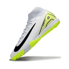 Nike Zoom Mercurial Superfly 10 Elite Kids White and Fluorescent Green Turf TF Football Boot