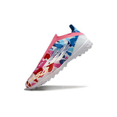 Adidas F50 Elite Laceless White and Pink, Blue TF Kids Football Boot
