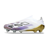 Adidas F50 Elite Laceless White, Purple and Golden Mixed Studs SG Football Boot