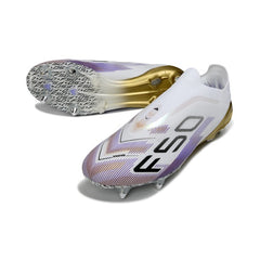 Adidas F50 Elite Laceless White, Purple and Golden Mixed Studs SG Football Boot