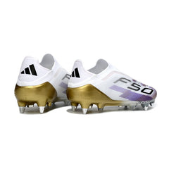 Adidas F50 Elite Laceless White, Purple and Golden Mixed Studs SG Football Boot