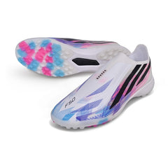Adidas F50 Hyperfast Laceless Elite White and Blue Turf TF Football Boot
