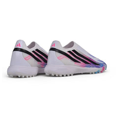 Adidas F50 Hyperfast Laceless Elite White and Blue Turf TF Football Boot