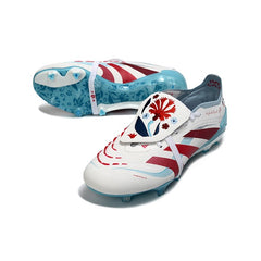 Adidas Predator 25 Elite White, Light Blue and Dark Red Firm Ground FG Football Boot
