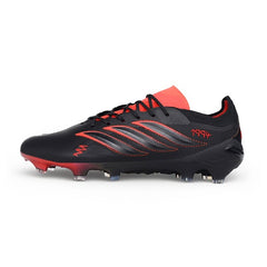 Adidas Predator 26 Elite Black and Red Leather Tech Pack Firm Ground FG Football Boot