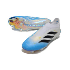 Adidas Predator 26 Elite Laceless White and Blue Firm Ground FG Football Boot