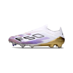 Adidas F50 Elite Laceless White Purple and Gold Firm Ground FG Football Boot