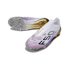 Adidas F50 Elite Laceless White Purple and Gold Firm Ground FG Football Boot