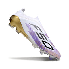 Adidas F50 Elite Laceless White Purple and Gold Firm Ground FG Football Boot