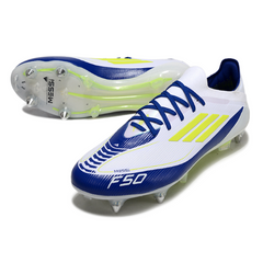Adidas F50 Primeknit Elite Mixed Studs SG White, Blue and Yellow Football Boot