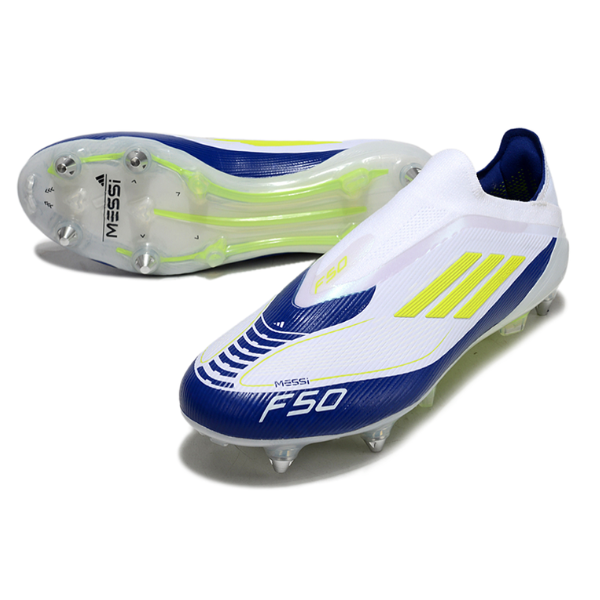 Adidas F50 Laceless Elite Mixed Studs SG Messi White and Blue Football Boot