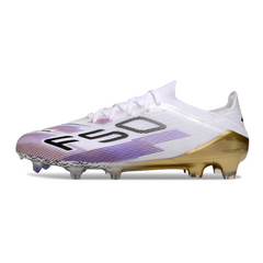 Adidas F50 Primeknit Elite White, Golden and Purple Firm Ground FG Football Boot