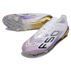 Adidas F50 Primeknit Elite White, Golden and Purple Firm Ground FG Football Boot
