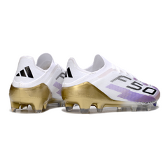 Adidas F50 Primeknit Elite White, Golden and Purple Firm Ground FG Football Boot