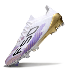 Adidas F50 Primeknit Elite White, Golden and Purple Firm Ground FG Football Boot