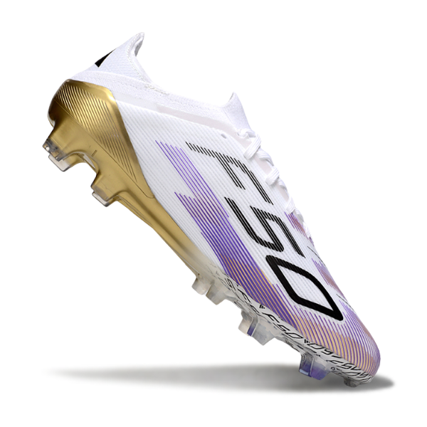 Adidas F50 Primeknit Elite White, Golden and Purple Firm Ground FG Football Boot