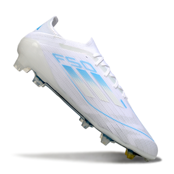 Adidas F50 Primeknit Elite White and Light Blue Firm Ground FG Football Boot