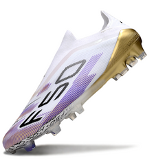Adidas F50 Laceless Elite White, Golden and Purple Firm Ground FG Football Boot