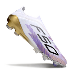 Adidas F50 Laceless Elite White, Golden and Purple Firm Ground FG Football Boot