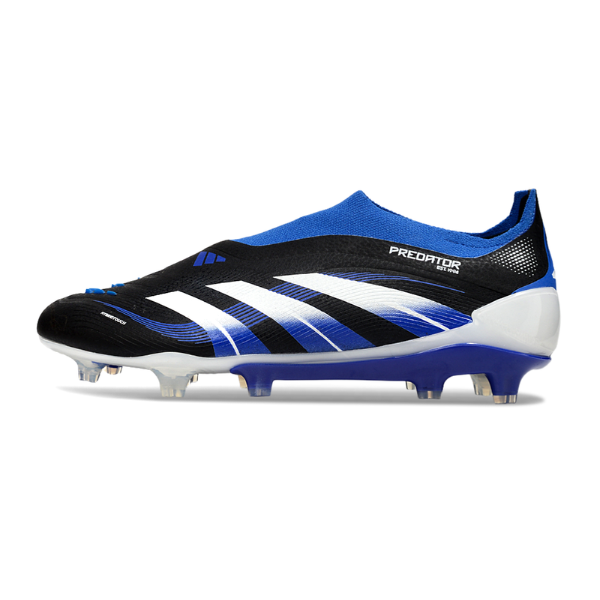 Adidas Predator 25 Laceless Elite Black, White, and Blue Firm Ground FG Football Boot