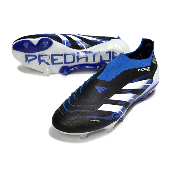 Adidas Predator 25 Laceless Elite Black, White, and Blue Firm Ground FG Football Boot