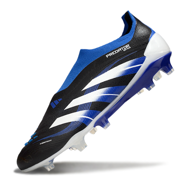 Adidas Predator 25 Laceless Elite Black, White, and Blue Firm Ground FG Football Boot