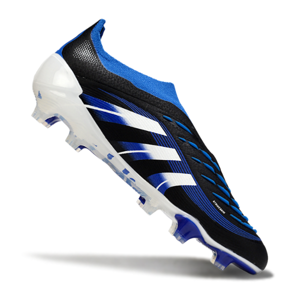 Adidas Predator 25 Laceless Elite Black, White, and Blue Firm Ground FG Football Boot
