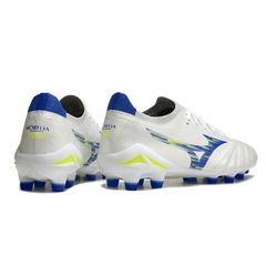 Mizuno Morelia Neo IV Elite White Blue and Yellow Firm Ground FG Football Boot