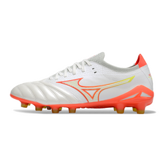 Mizuno Morelia Neo IV Elite White, Orange, and Yellow Firm Ground FG Football Boot