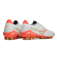 Mizuno Morelia Neo IV Elite White, Orange, and Yellow Firm Ground FG Football Boot