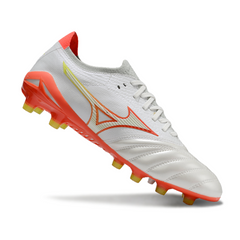 Mizuno Morelia Neo IV Elite White, Orange, and Yellow Firm Ground FG Football Boot