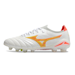 Mizuno Morelia Neo IV Elite White, Orange, and Yellow Firm Ground FG Football Boot