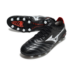 Mizuno Morelia Neo IV Elite Black, White, and Red Firm Ground FG Football Boot