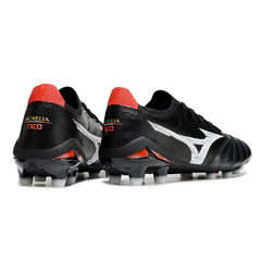 Mizuno Morelia Neo IV Elite Black, White, and Red Firm Ground FG Football Boot