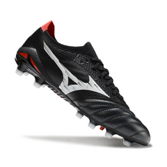 Mizuno Morelia Neo IV Elite Black, White, and Red Firm Ground FG Football Boot