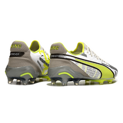 Puma King Ultimate White, Grey, and Yellow Firm Ground FG Football Boot