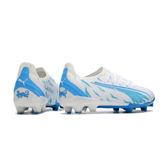 Chuteira Campo Puma Ultra Ultimate FG Branca e Azul - VN Esportes