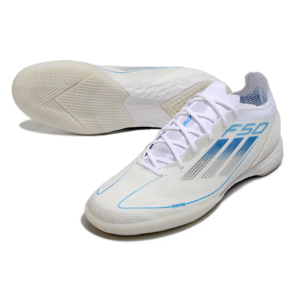 Adidas F50 Elite White and Blue Indoor IC Football Boot
