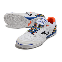 Joma Top Flex 24 White, Blue, and Orange Indoor IC Football Boot