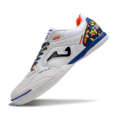 Joma Top Flex 24 White, Blue, and Orange Indoor IC Football Boot