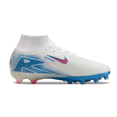 Nike Air Zoom Mercurial Superfly 10 Elite White, Light Blue, and Pink Kids Artificial Ground AG Football Boot
