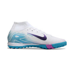 Nike Zoom Mercurial Superfly 10 Elite White and Light Blue Kids Turf TF Football Boot