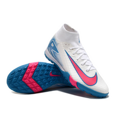 Nike Zoom Mercurial Superfly 10 Elite White, Pink and Blue Kids Turf TF Football Boot